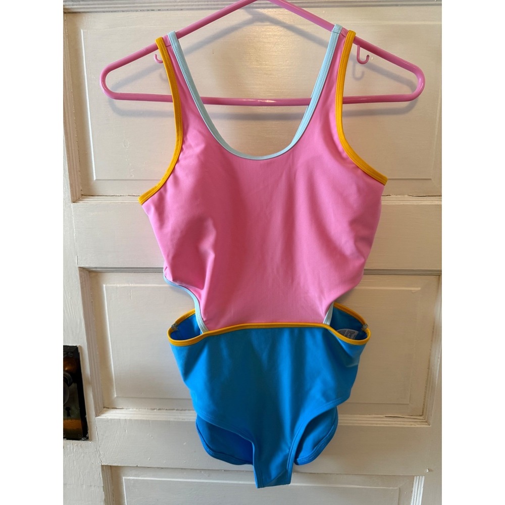 DSG Kids‎ Colorblock Cutout One Piece Swimsuit Pink Blue Yellow Size XL